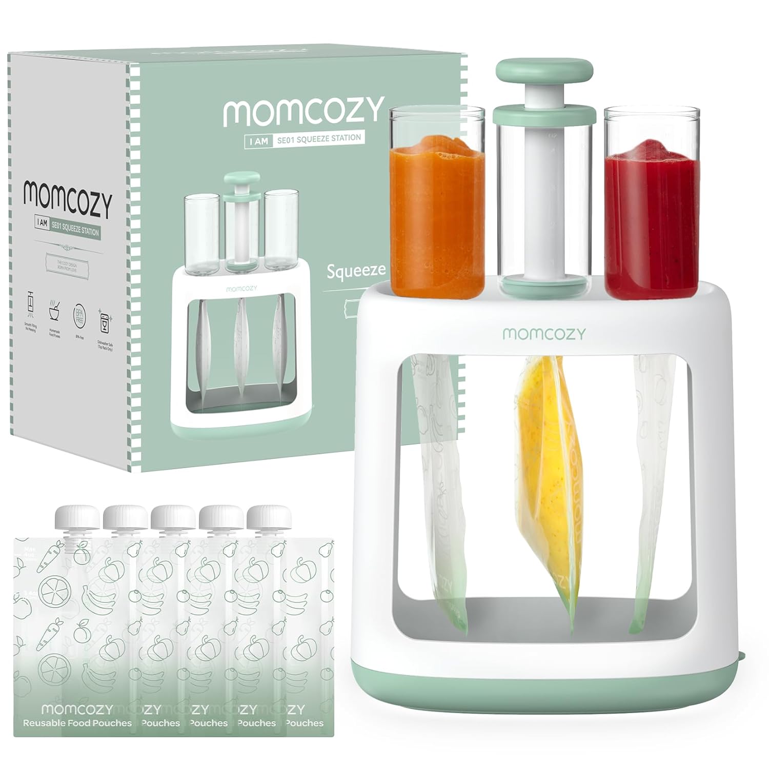 Momcozy Baby Food Squeeze Station – Pouch Filler for Homemade Puree, No Splash, BPA-Free, Reusable Bags