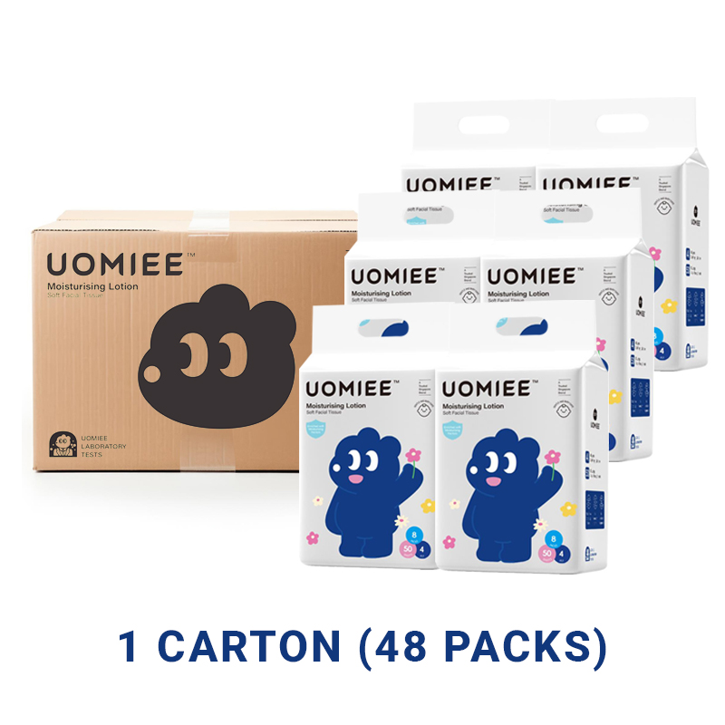 UOMIEE Moisturising Soft Facial Tissue 50s 4 Packs Wood Pulp Fiber With Imported Plant-Based Glycerin For Gentle Hydration Sensitive Skin Multipurpose Family Use