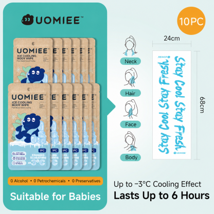 Uomiee Ice Body Wipe Cooling Wet Towel Individual Pack XXL Body Wipes Refreshing Sweat Wipes