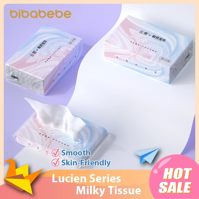BIBA BEBE Milk + Soft Moisturizing Tissue Soft Pack skin friendly 120s/pack 3packs/bunlde