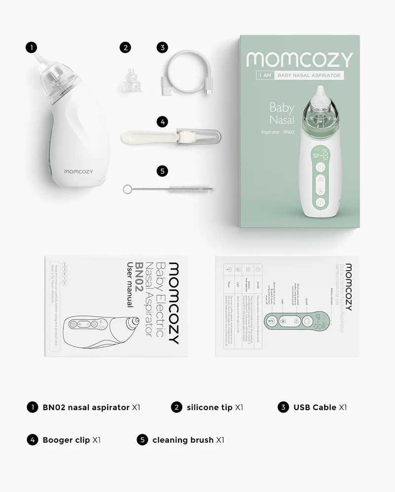 Momcozy Baby Nasal Aspirator, 3 Suction Levels Electric Nasal Aspirator for Baby, Newborn and Toddler, Portable Baby Nose Aspirator with Light Soothing and Music