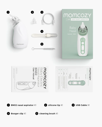 Momcozy Baby Nasal Aspirator, 3 Suction Levels Electric Nasal Aspirator for Baby, Newborn and Toddler, Portable Baby Nose Aspirator with Light Soothing and Music