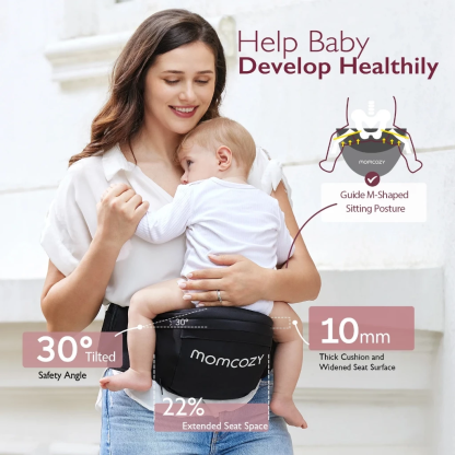 Momcozy Hip Seat Baby Carrier - Adjustable Waistband with Original 3D Belly Protector, Ergonomic Carrier with Various Pockets for Newborns & Toddlers up to 45lbs (Black, Medium)