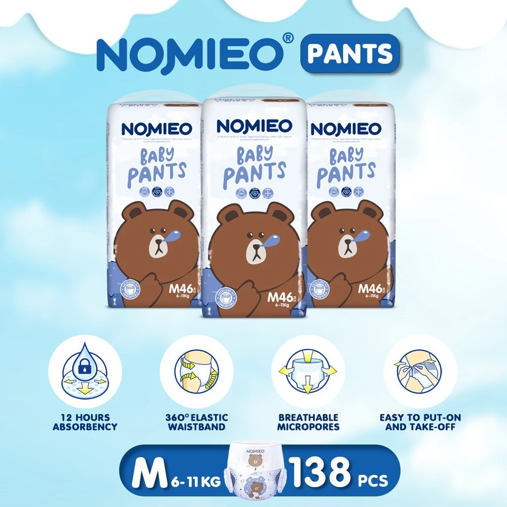 [Carton Sale] Nomieo diaper Pants Size S M L XL XXL XXXL Bundle of 3 Light and Breathable