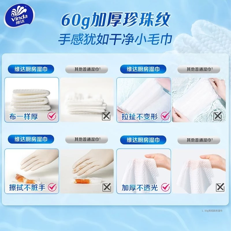 Vinda Kitchen Wipes Cleaning & HygieneQuick Wiping Oil Stains Easy Clean 60sper packe（for wechat）