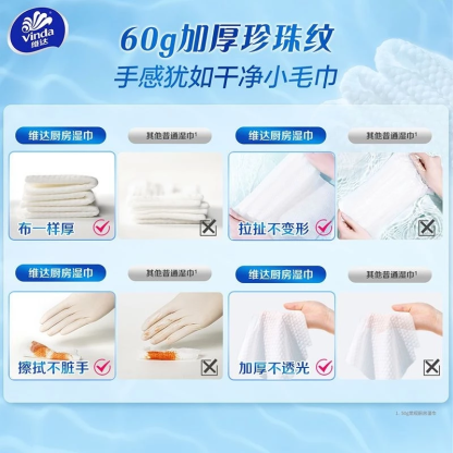 Vinda Kitchen Wipes Cleaning & HygieneQuick Wiping Oil Stains Easy Clean 60sper packe（for wechat）