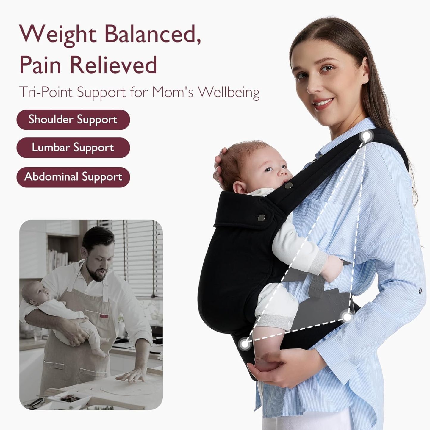 Momcozy Hip Seat Baby Carrier - Adjustable Waistband with Original 3D Belly Protector, Ergonomic Carrier with Various Pockets for Newborns & Toddlers up to 45lbs (Black, Medium)