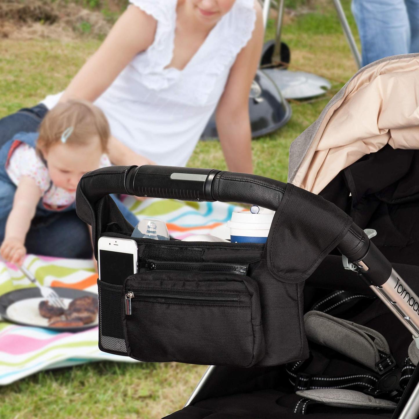 Momcozy Universal Stroller Organizer with Insulated Cup Holder Detachable Phone Bag & Shoulder Strap, Fits for Stroller like Uppababy, Baby Jogger, Britax, BOB, Umbrella and Pet Stroller