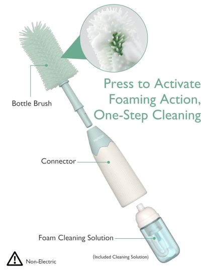 Momcozy Bottle Brush Kit, Innovative Push-Press Design for Better Cleaning - Baby Bottle Cleaner Brush for Baby Bottle, Breast Pumps, Nipples, and More - Can Generate Foam for Better Cleaning