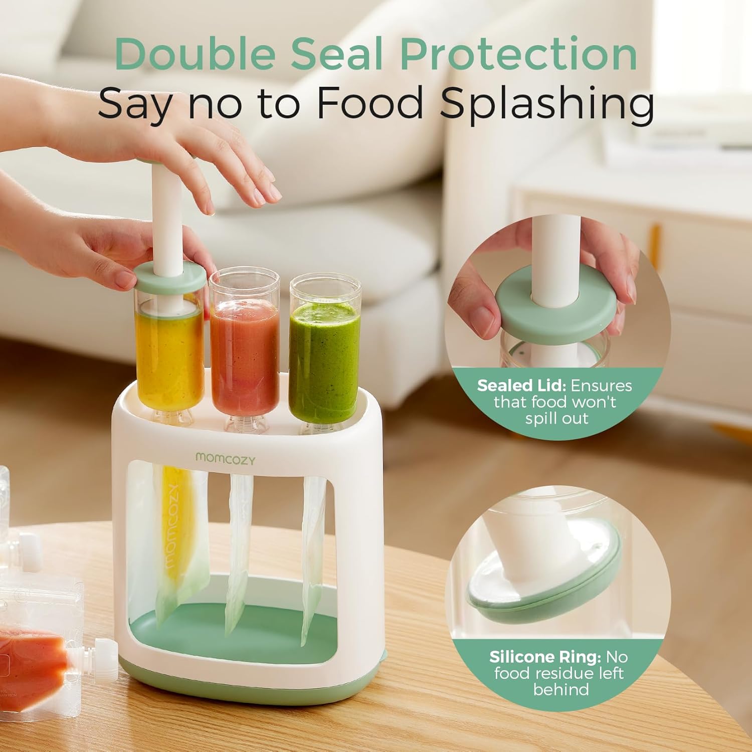 Momcozy Baby Food Squeeze Station – Pouch Filler for Homemade Puree, No Splash, BPA-Free, Reusable Bags