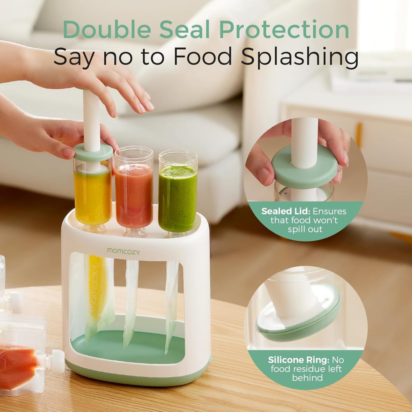 Momcozy Baby Food Squeeze Station – Pouch Filler for Homemade Puree, No Splash, BPA-Free, Reusable Bags