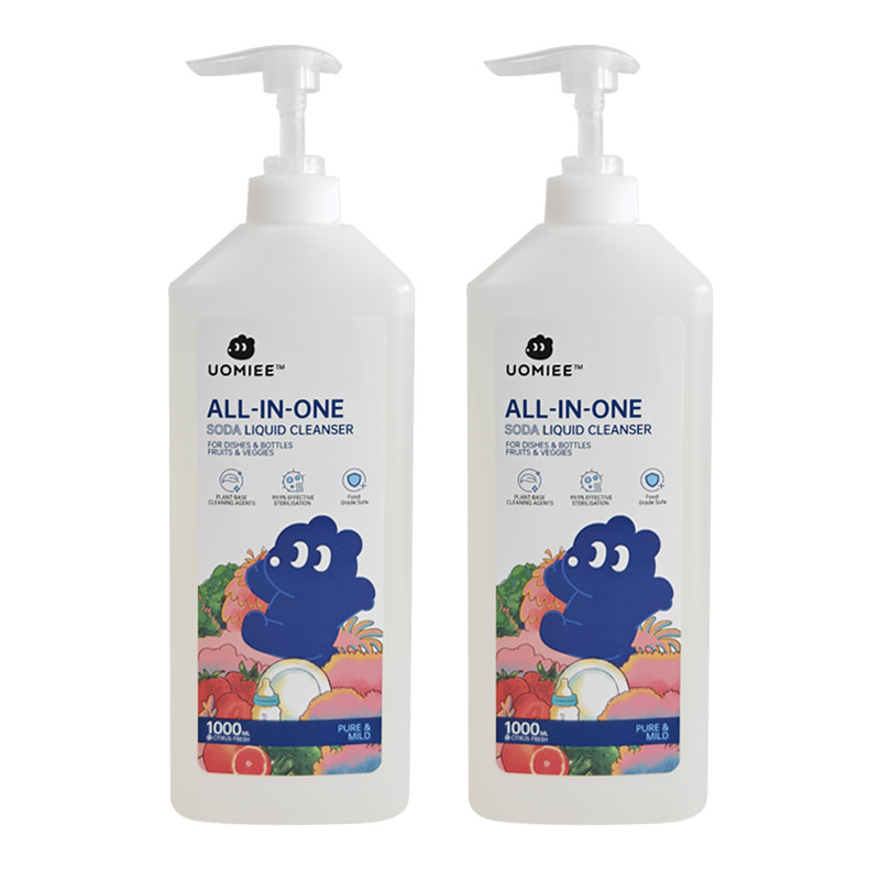 Uomiee All-in-One Soda Liquid Cleanser 1000ml | Gentle Multi-Purpose Wash – Dishes, Baby Bottles, Veggies & Fruits