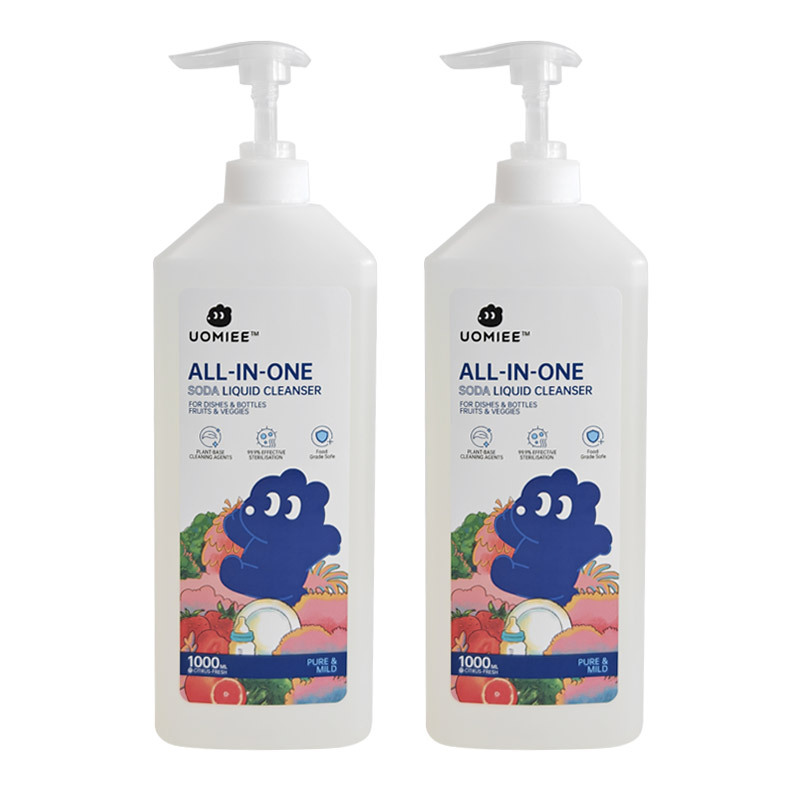 Uomiee All-in-One Soda Liquid Cleanser 1000ml | Gentle Multi-Purpose Wash – Dishes, Baby Bottles, Veggies & Fruits