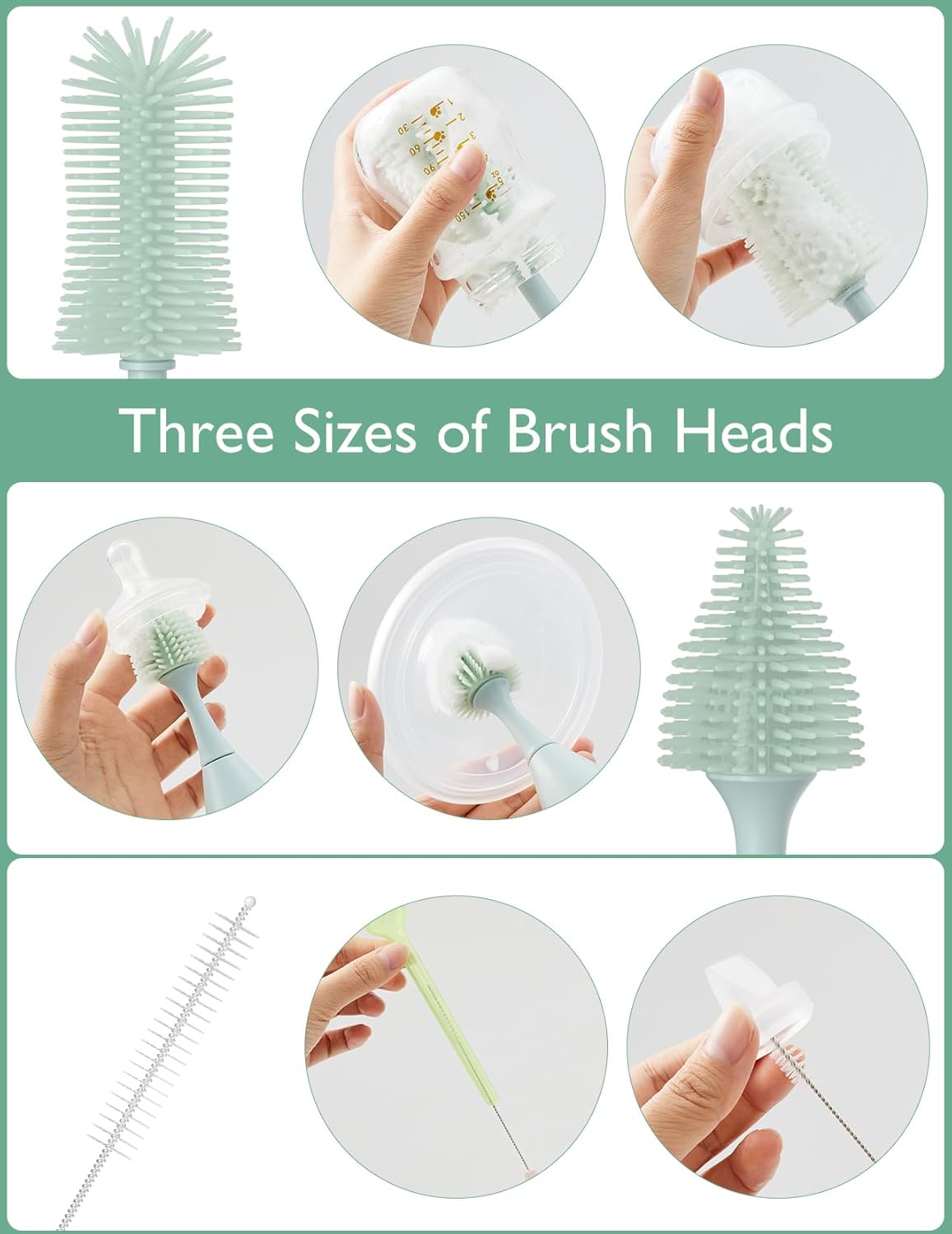 Momcozy Bottle Brush Kit, Innovative Push-Press Design for Better Cleaning - Baby Bottle Cleaner Brush for Baby Bottle, Breast Pumps, Nipples, and More - Can Generate Foam for Better Cleaning