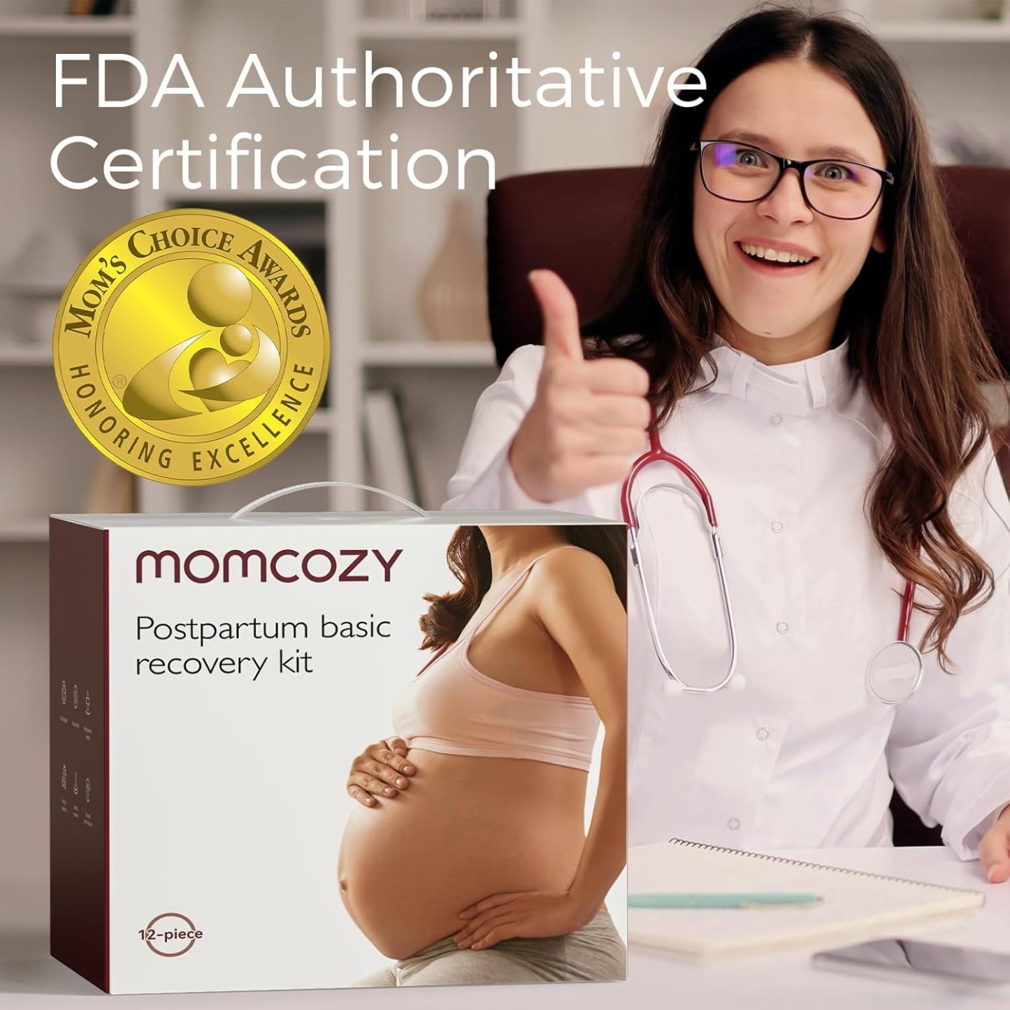 【Momcozy】Full Postpartum Care Set – 8-in-1 Essentials for New Moms (Underwear, Pads, Bottle)
