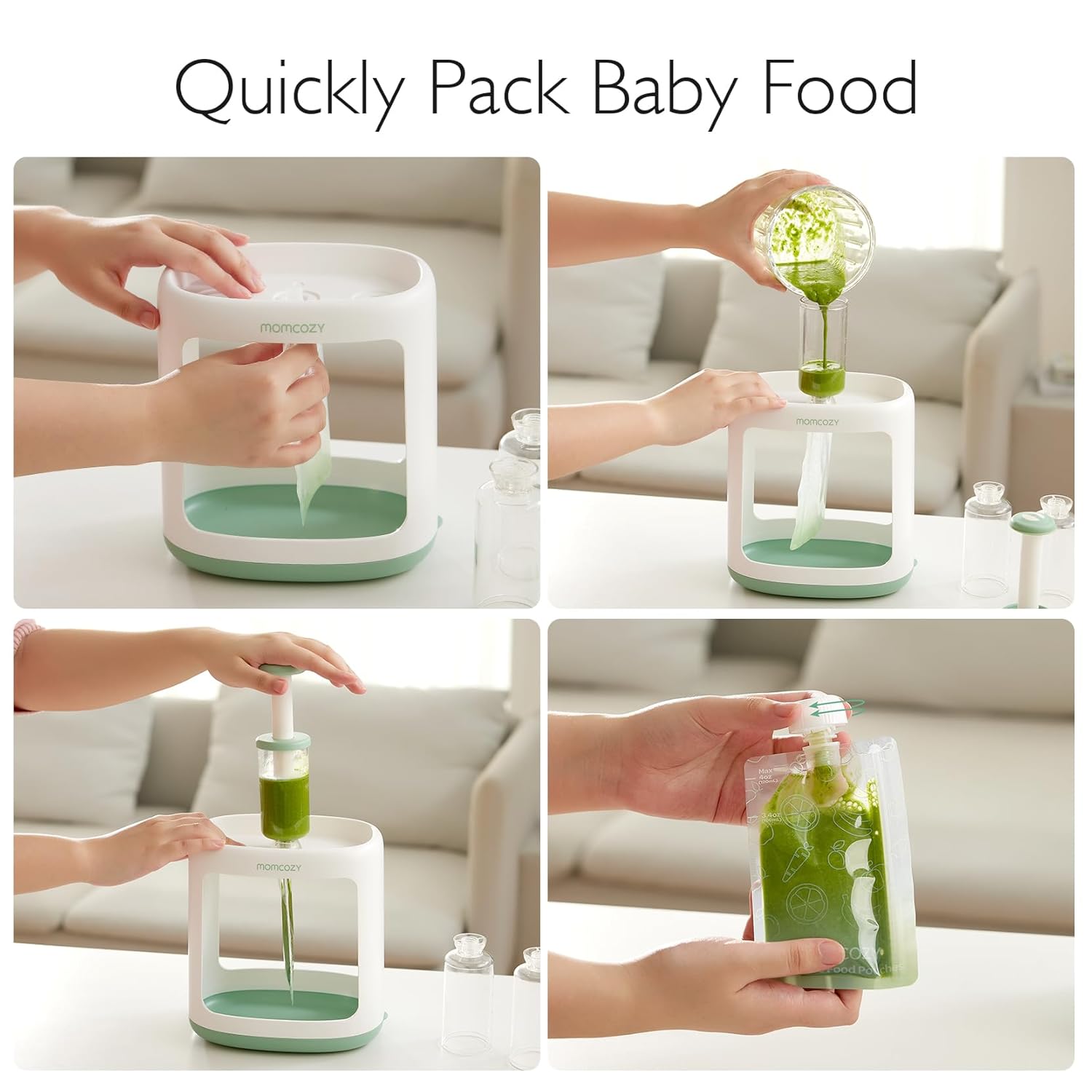 Momcozy Baby Food Squeeze Station – Pouch Filler for Homemade Puree, No Splash, BPA-Free, Reusable Bags