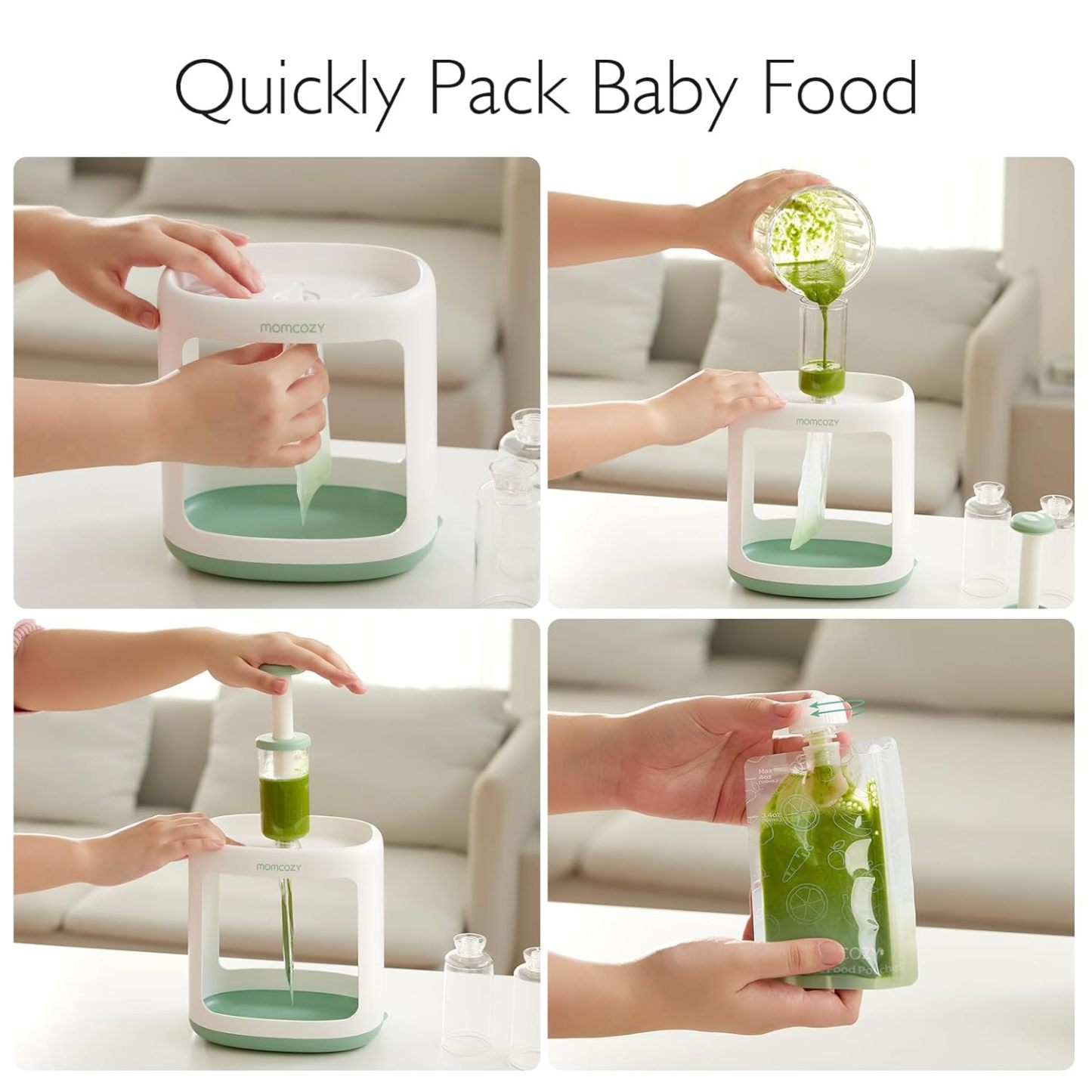 Momcozy Baby Food Squeeze Station – Pouch Filler for Homemade Puree, No Splash, BPA-Free, Reusable Bags
