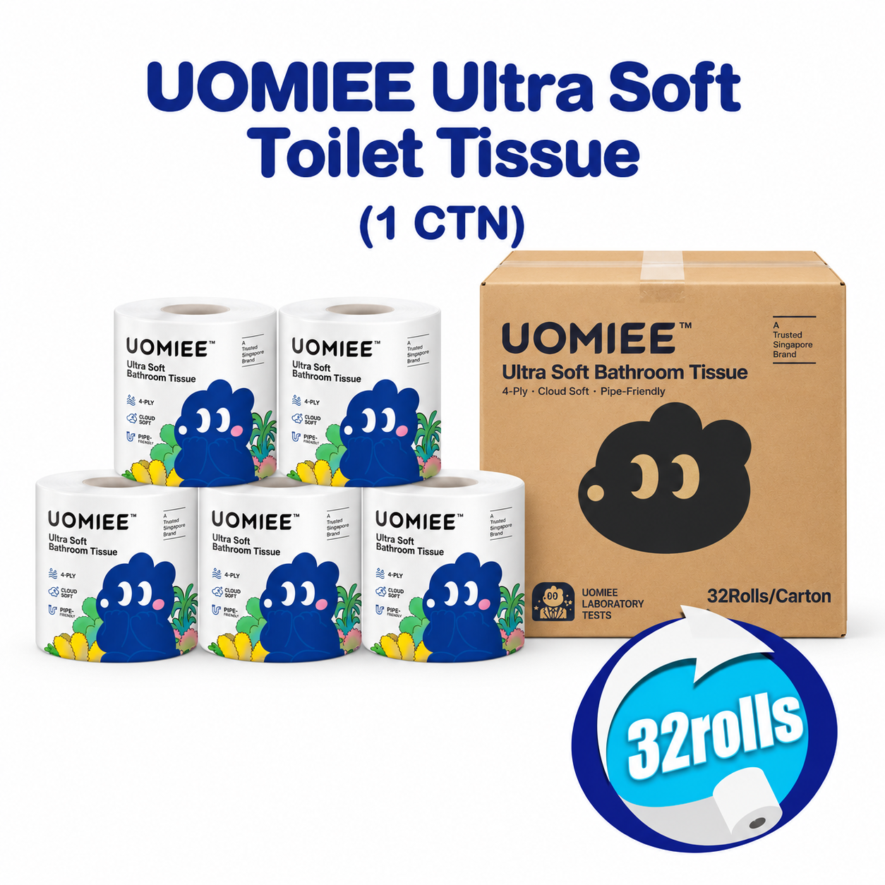 [Uomiee Toilet Paper 32 Rolls ,WholeCarton 4 Ply Ultra Soft Bathroom TissueSensitive Skin Family Bulk Value Pac