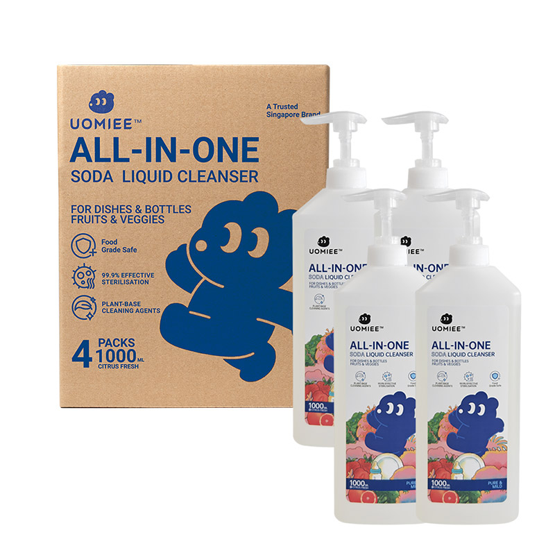 Uomiee All-in-One Soda Liquid Cleanser 1000ml | Gentle Multi-Purpose Wash – Dishes, Baby Bottles, Veggies & Fruits