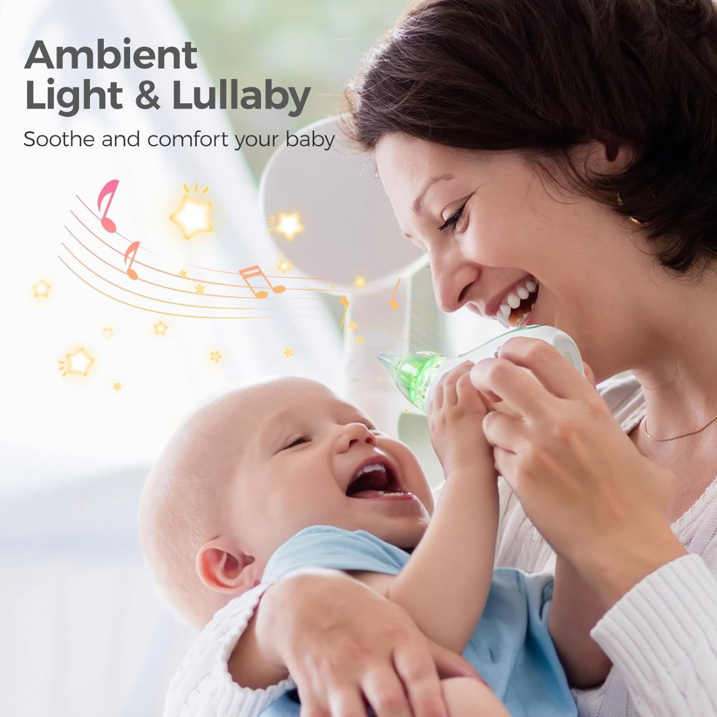 Momcozy Baby Nasal Aspirator, 3 Suction Levels Electric Nasal Aspirator for Baby, Newborn and Toddler, Portable Baby Nose Aspirator with Light Soothing and Music