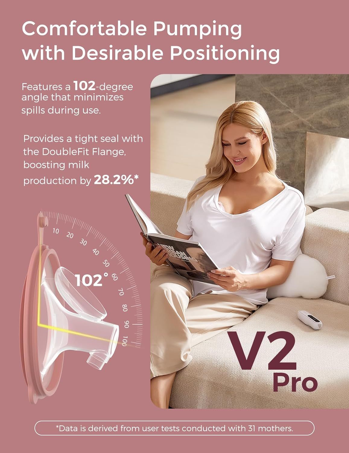 Momcozy Breast Pump V2 Pro Ultra-Lightweight, Hands-Free & Portable Wearable Pump with Upgraded Integrated DoubleFit Flange, Quiet & Leak-Proof Electric Pump, 3 Modes|9 Levels, 17/19/21/24mm