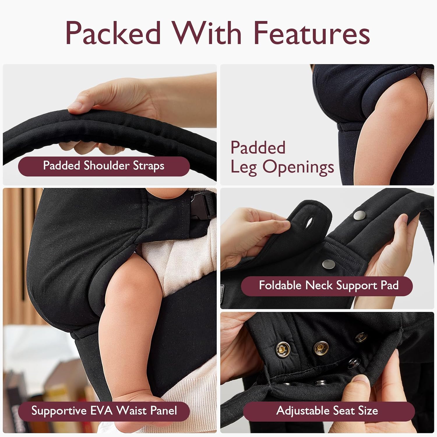Momcozy Hip Seat Baby Carrier - Adjustable Waistband with Original 3D Belly Protector, Ergonomic Carrier with Various Pockets for Newborns & Toddlers up to 45lbs (Black, Medium)