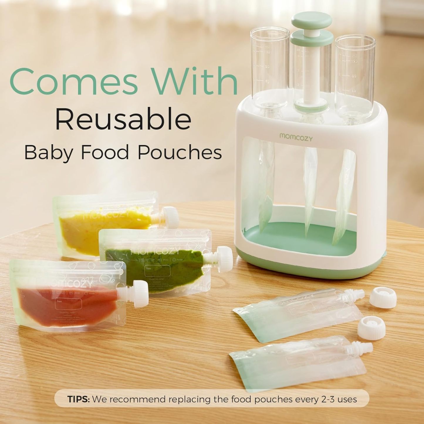 Momcozy Baby Food Squeeze Station – Pouch Filler for Homemade Puree, No Splash, BPA-Free, Reusable Bags