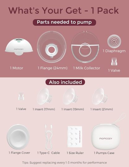 Momcozy M5 Double Wearable Breast Pump of Baby Mouth Double-Sealed Flange with 3 Modes & 9 Levels - 24mm, 2 Pack