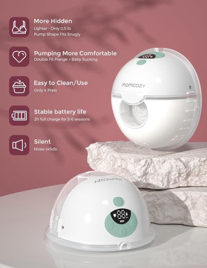 Momcozy M5 Double Wearable Breast Pump of Baby Mouth Double-Sealed Flange with 3 Modes & 9 Levels - 24mm, 2 Pack