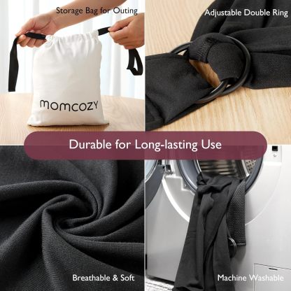 Momcozy Baby Wrap Carrier, Easy to Wear Infant Carrier Slings, Lightweight Hands Free Baby Sling, Adjustable Baby Carriers for Newborn to Toddler 8-35 lbs, Black