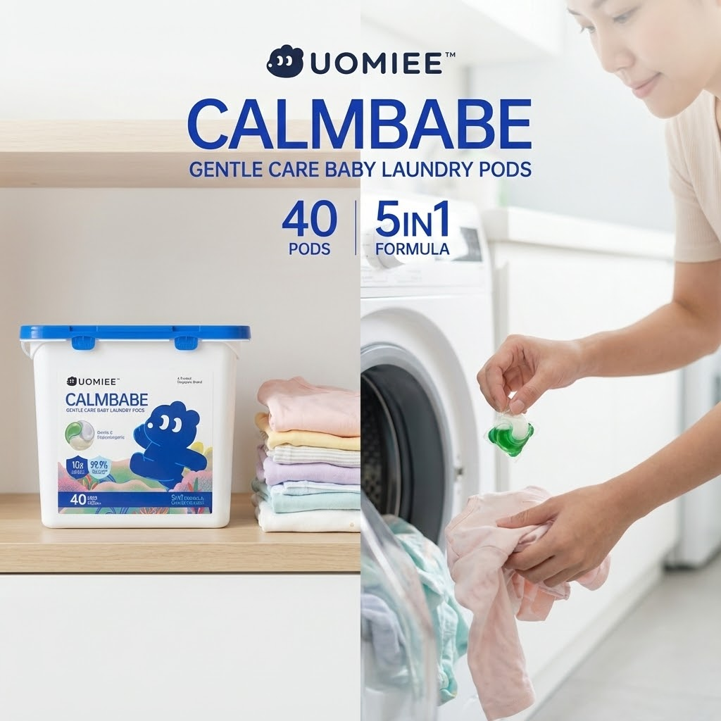 UOMIEE Baby Laundry Detergent Pods | Gentle Clean | Freesia Scent | For Baby & Kids | 40 Pods