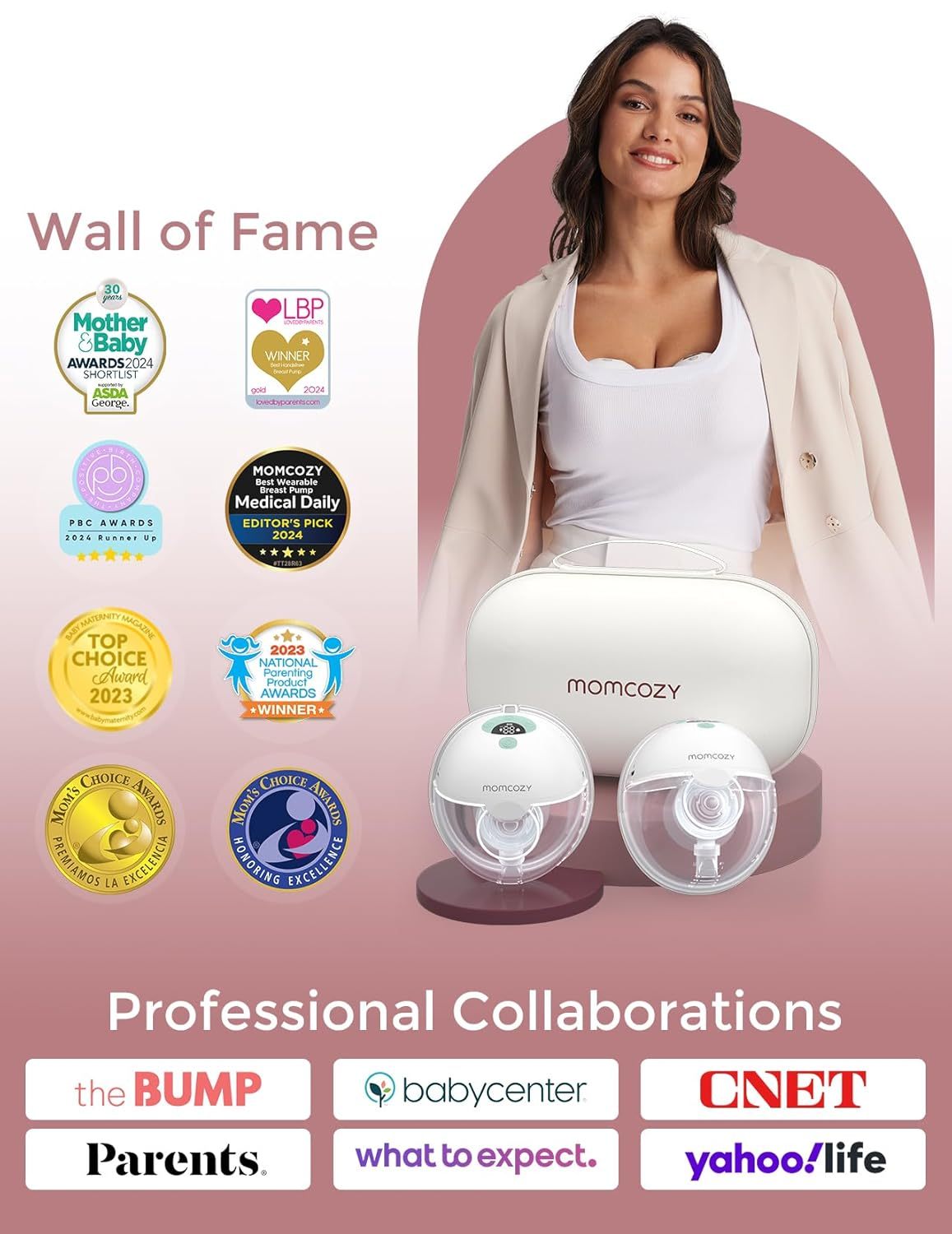 Momcozy M5 Double Wearable Breast Pump of Baby Mouth Double-Sealed Flange with 3 Modes & 9 Levels - 24mm, 2 Pack