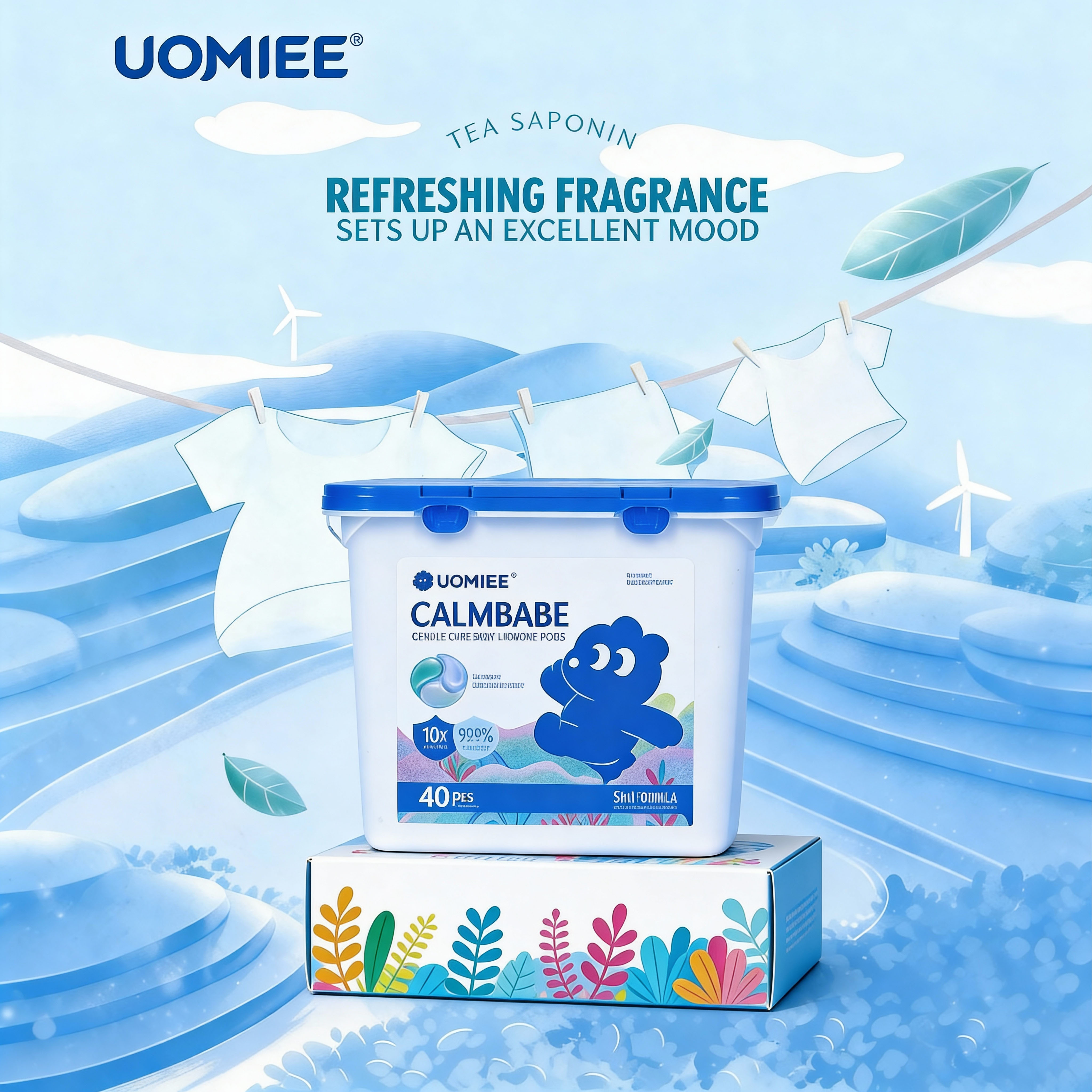 UOMIEE Baby Laundry Detergent Pods | Gentle Clean | Freesia Scent | For Baby & Kids | 40 Pods