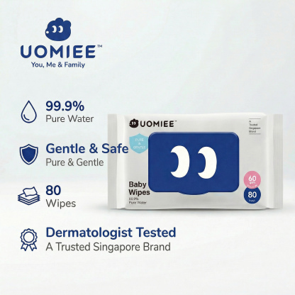 UOMIEE Baby Wet Wipes 50 Sheets｜Alcohol & Fragrance Free｜Gentle for Newborn & Sensitive Skin