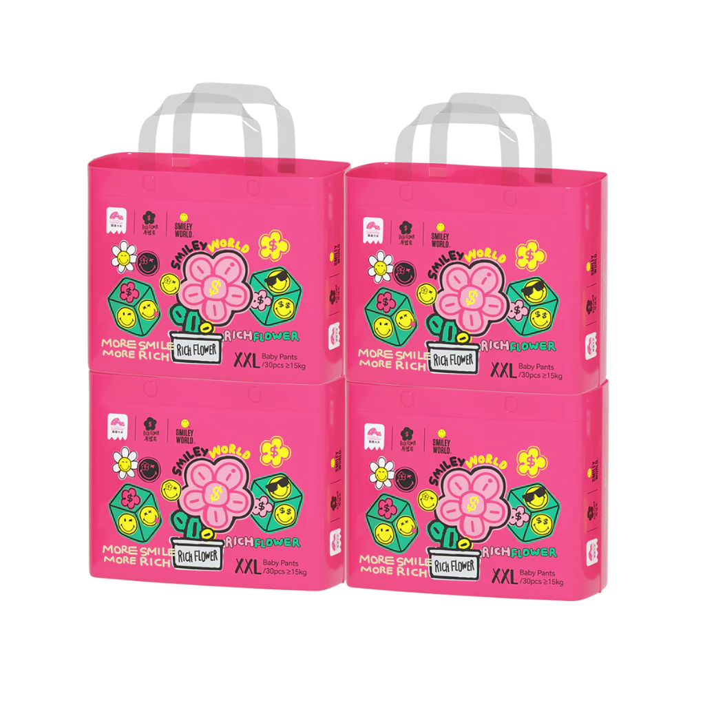 [Carton Deal] Biba Enternal Summer Smiley Rich Flower Series Diapers Pants & Tape |NB-XXL | Soft Skin Friendly