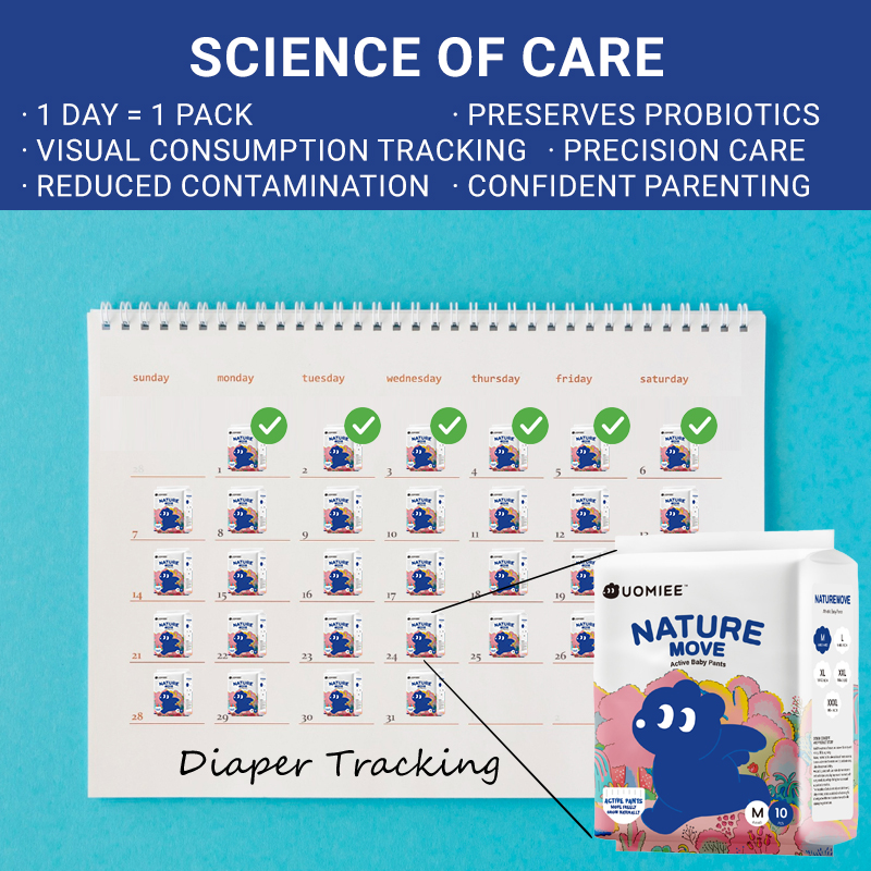 UOMIEE Nature Move Baby Diapers Travel Single Pack Plant-Based Soft Ultra Breathable Flexible Fit Long-Lasting Dryness