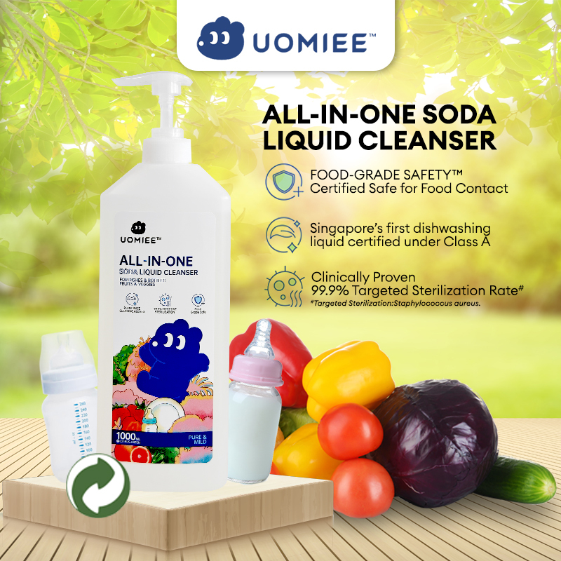Uomiee All-in-One Soda Liquid Cleanser 1000ml | Gentle Multi-Purpose Wash – Dishes, Baby Bottles, Veggies & Fruits