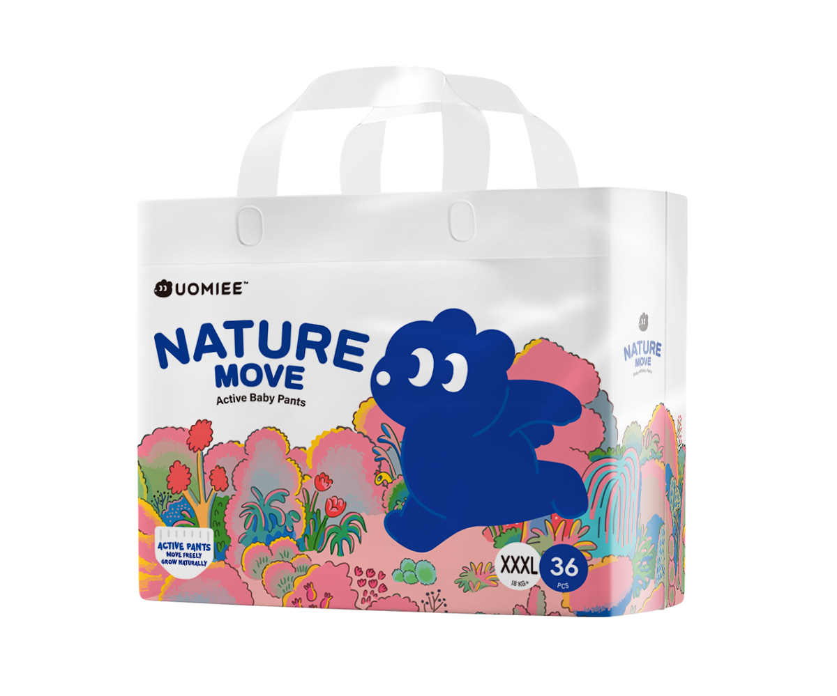 UOMIEE Nature Move Baby Diapers Family Pack | Plant-Based Soft | Ultra Breathable | Flexible Fit | Long-Lasting Dryness