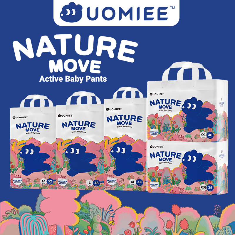 UOMIEE Nature Move Baby Diapers Family Pack | Plant-Based Soft | Ultra Breathable | Flexible Fit | Long-Lasting Dryness