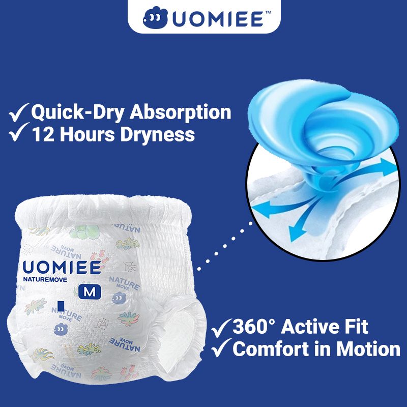 UOMIEE Nature Move Baby Diapers Family Pack | Plant-Based Soft | Ultra Breathable | Flexible Fit | Long-Lasting Dryness