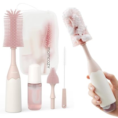 Momcozy Bottle Brush Kit, Innovative Push-Press Design for Better Cleaning - Baby Bottle Cleaner Brush for Baby Bottle, Breast Pumps, Nipples, and More - Can Generate Foam for Better Cleaning
