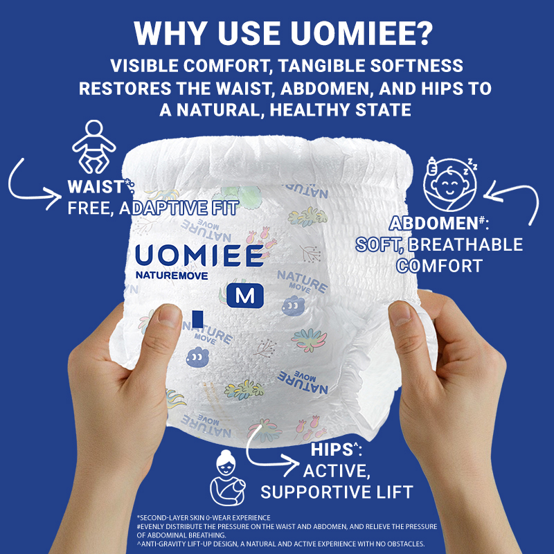 UOMIEE Nature Move Baby Diapers Travel Single Pack Plant-Based Soft Ultra Breathable Flexible Fit Long-Lasting Dryness