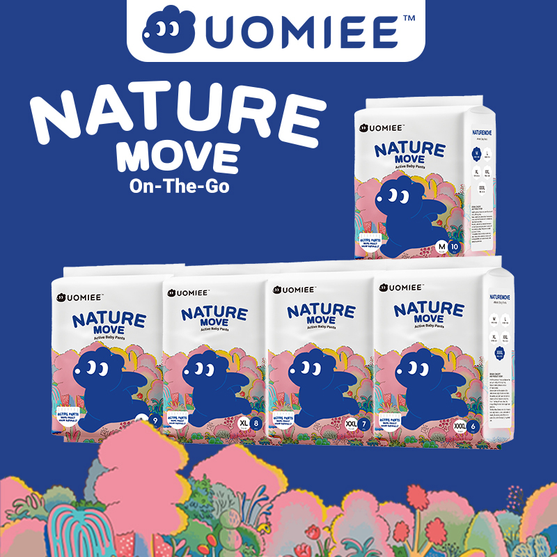 UOMIEE Nature Move Baby Diapers Travel Single Pack Plant-Based Soft Ultra Breathable Flexible Fit Long-Lasting Dryness