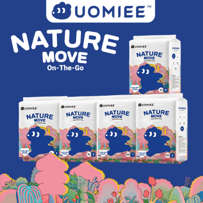 UOMIEE Nature Move Baby Diapers Travel Single Pack Plant-Based Soft Ultra Breathable Flexible Fit Long-Lasting Dryness