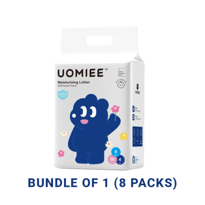 UOMIEE Moisturising Soft Facial Tissue 50s 4 Packs Wood Pulp Fiber With Imported Plant-Based Glycerin For Gentle Hydration Sensitive Skin Multipurpose Family Use