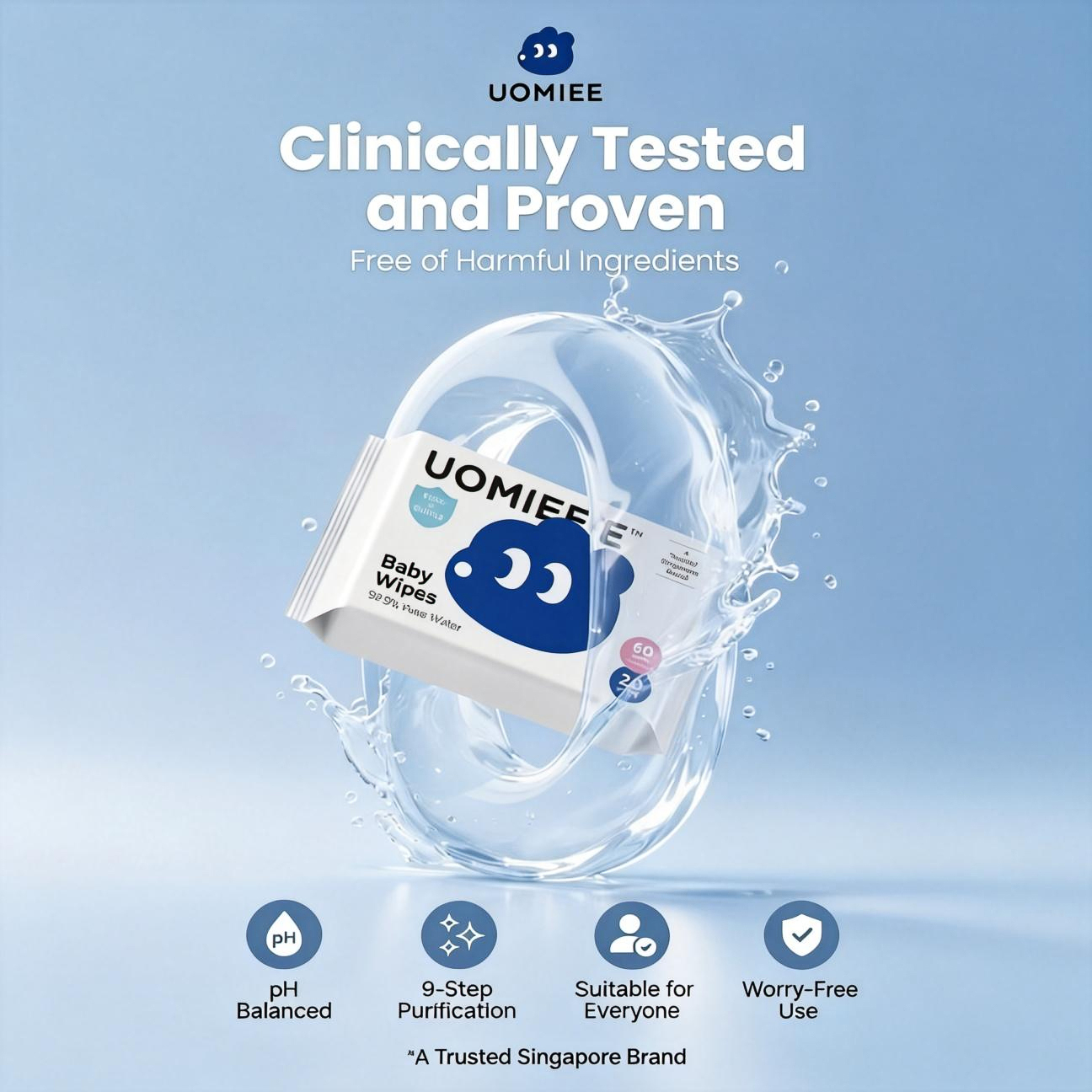 UOMIEE Baby Pure Water Wipes | Soft & Gentle Hand & Mouth Care | Suitable for Newborn | 20 Pulls