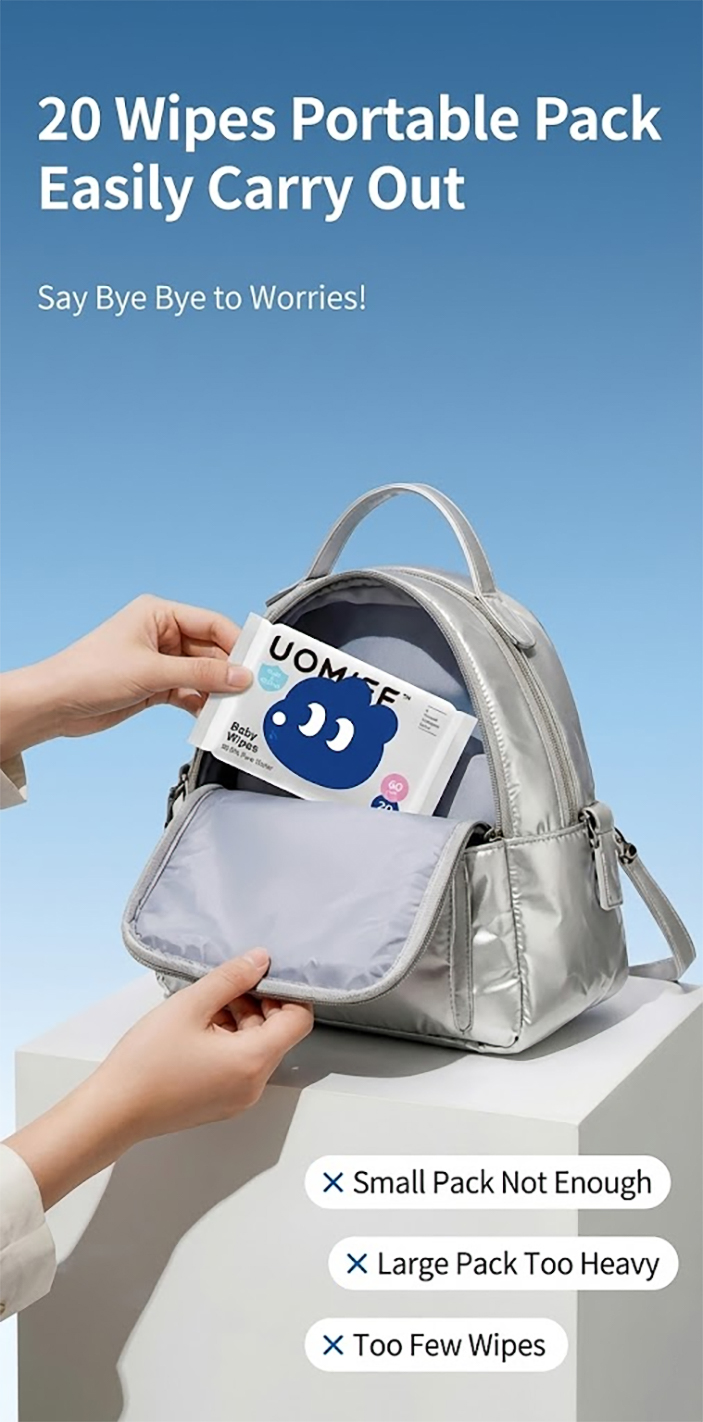 UOMIEE Baby Pure Water Wipes | Soft & Gentle Hand & Mouth Care | Suitable for Newborn | 20 Pulls