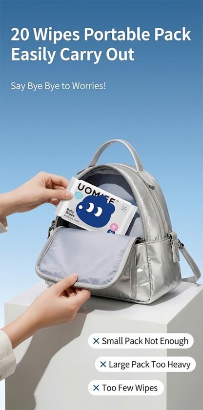 UOMIEE Baby Pure Water Wipes | Soft & Gentle Hand & Mouth Care | Suitable for Newborn | 20 Pulls