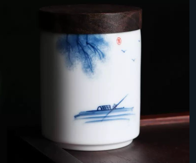 羊脂玉手绘茶叶罐 Yangzhi Jade Hand-Painted Tea Canister