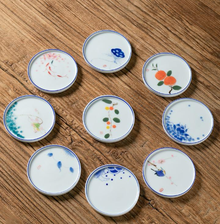 手绘陶瓷杯垫  Hand-Painted Ceramic Tea Coaster
